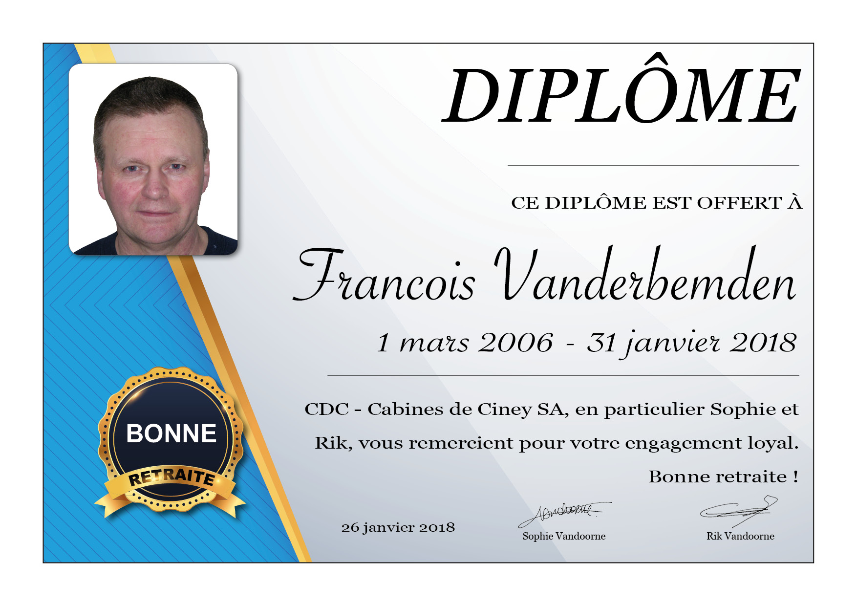 retraite Francois Vanderbemden-FR retraite Francois Vanderbemden-FR